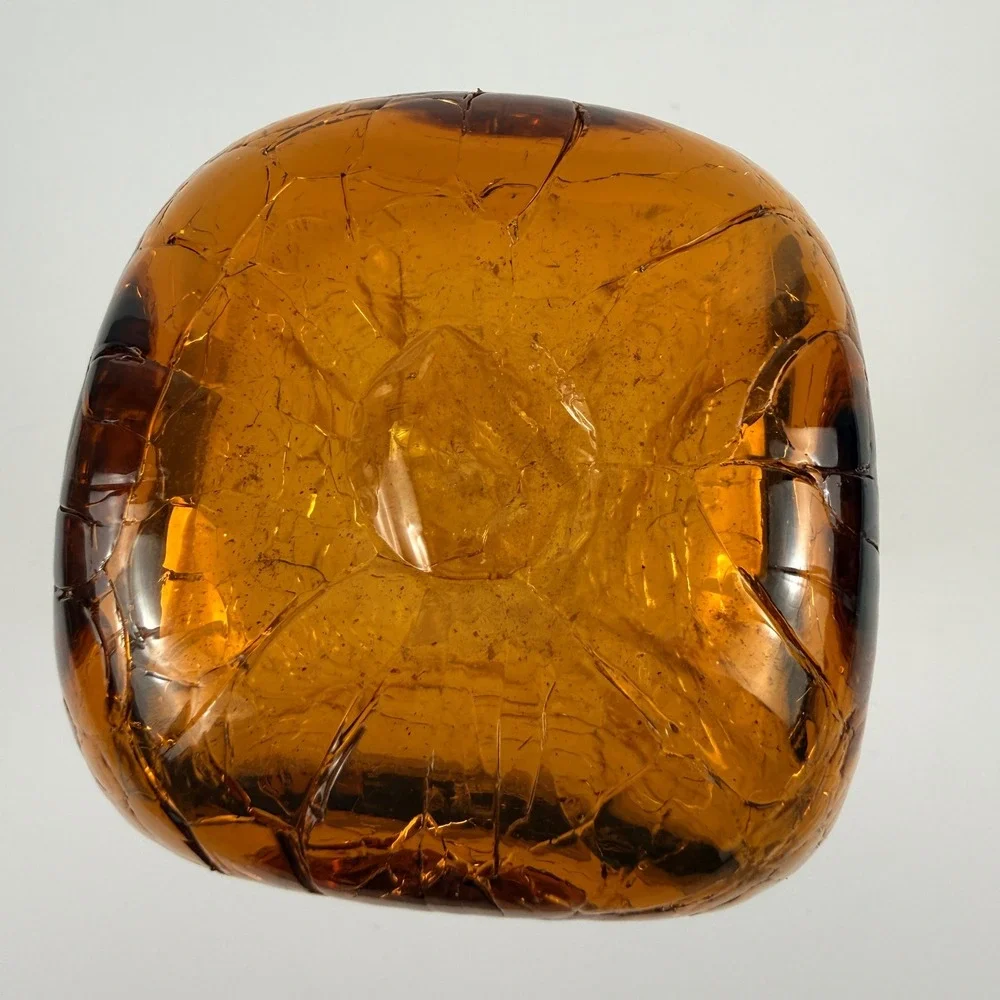 Vintage American Amber Crackle Art Glass Pinched Optic Vase Mid Century